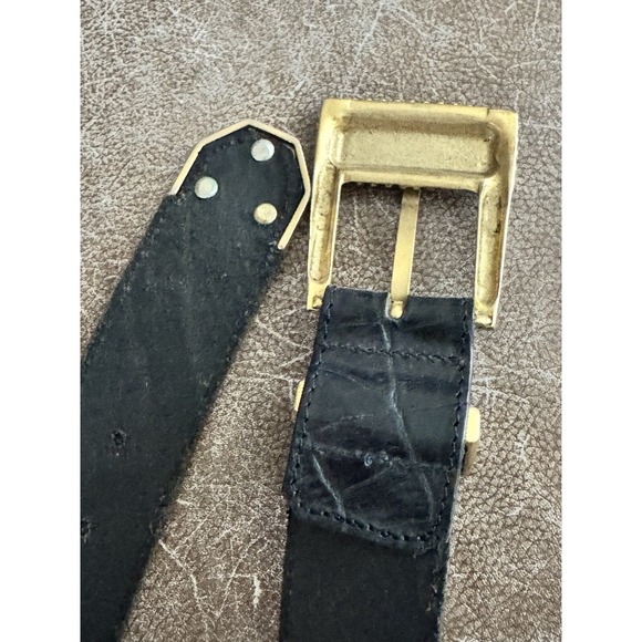 Vintage 90s Dana Buchman Italy Black Alligator Embossed Leather Gold Belt 28 main image 5